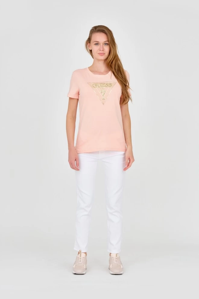 GUESS Damski t-shirt z dużym zdobionym logo