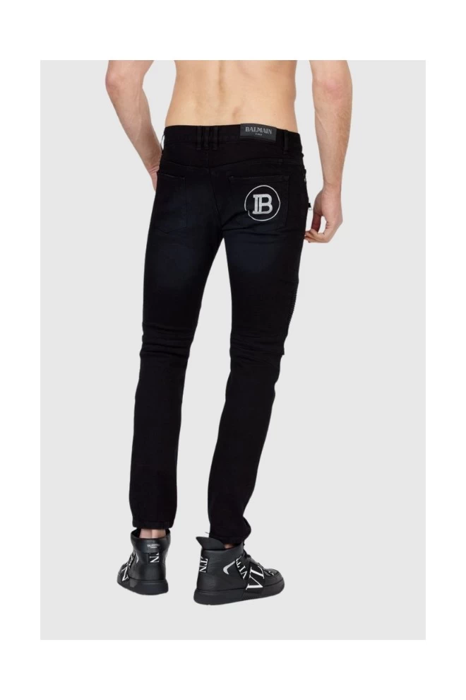 BALMAIN Czarne jeansy męskie z białym logo