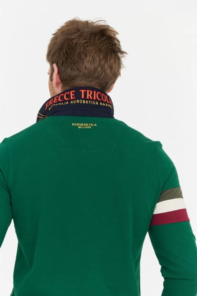 AERONAUTICA MILITARE Green long sleeve polo with embroidered logo