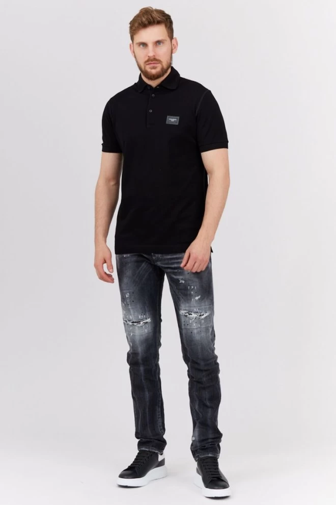 DOLCE & GABBANA Czarna koszulka polo z aplikacją z logo