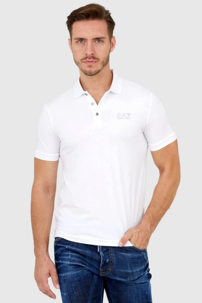 EA7 White polo shirt with silver logo
