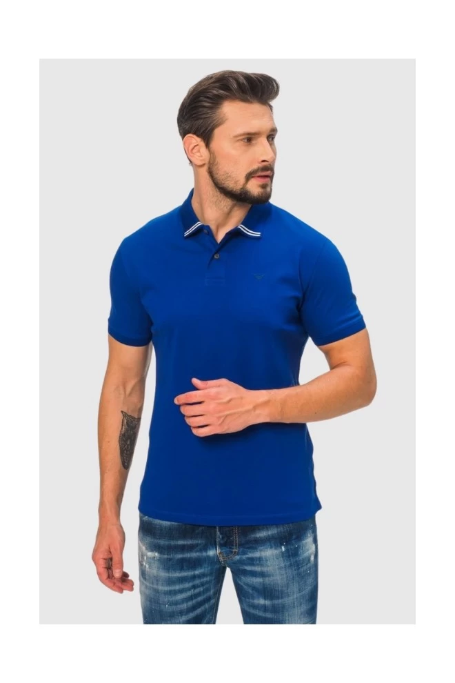 EMPORIO ARMANI Blue polo shirt with small logo
