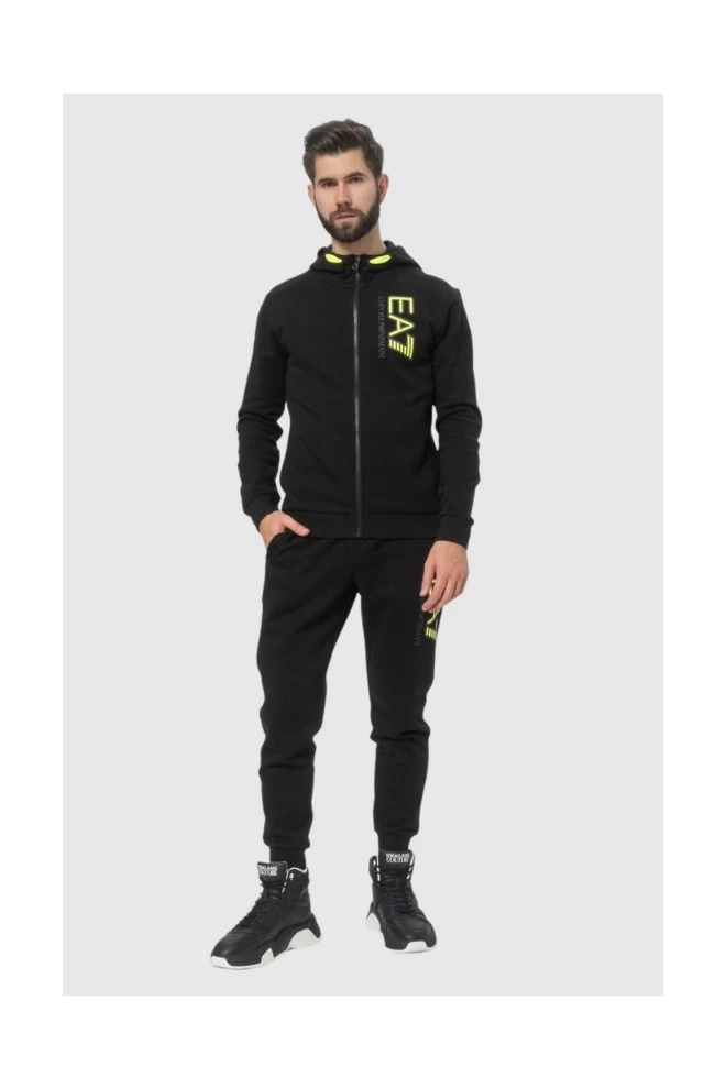 EA7 Black men's tracksuit with neon logo