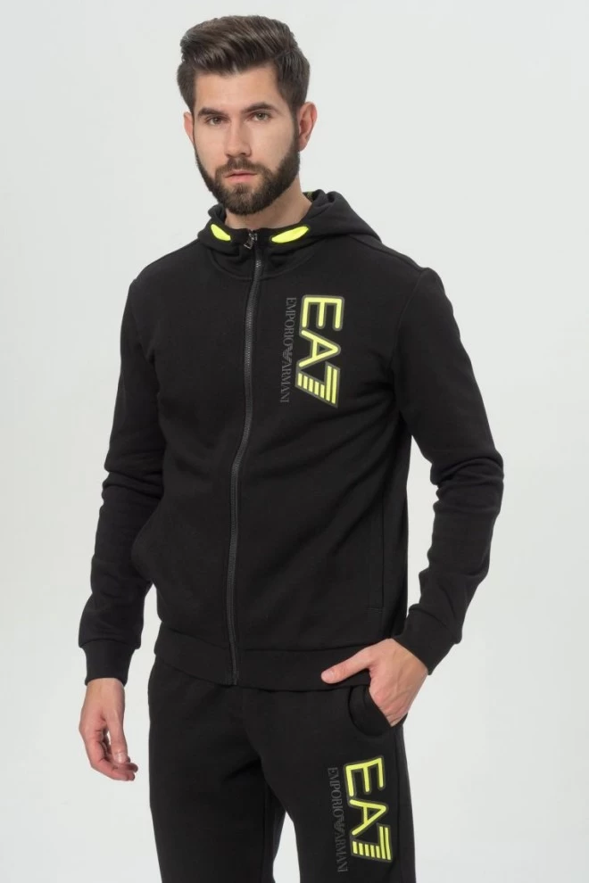 EA7 Czarny dres męski z neonowym logo