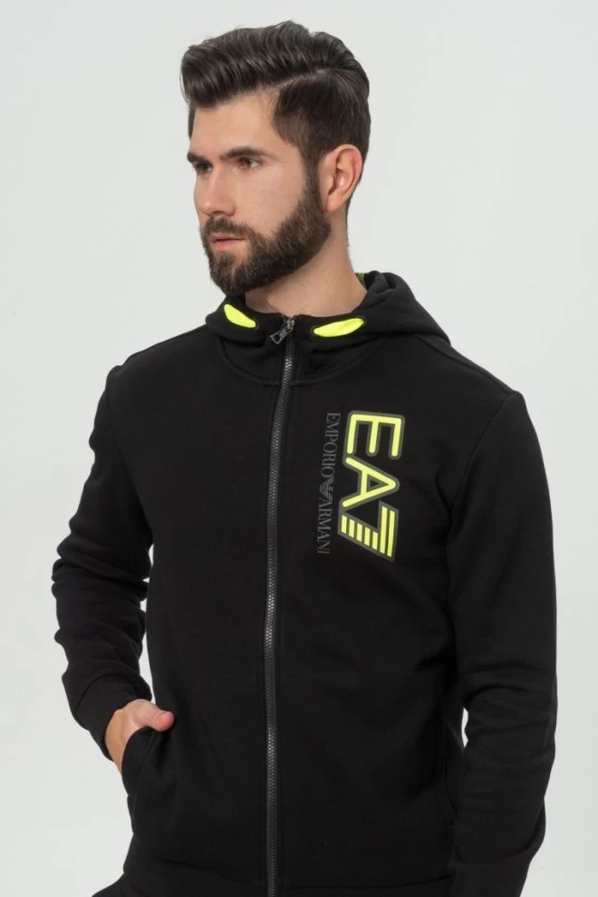 EA7 Black men's tracksuit with neon logo
