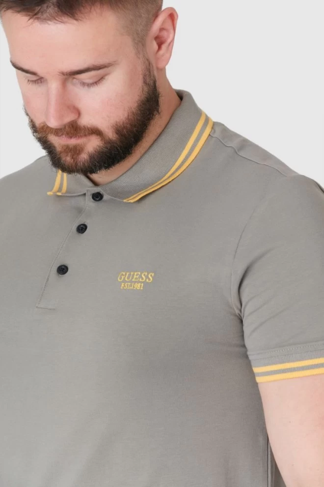 GUESS Khaki koszulka polo z wyszywanym logo