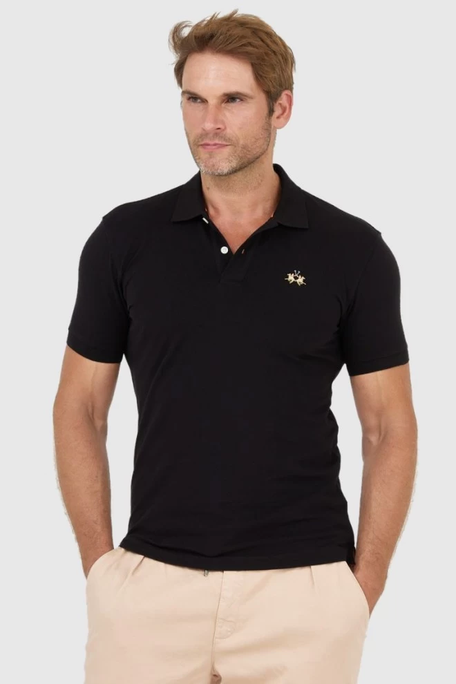 LA MARTINA Black polo shirt with small logo