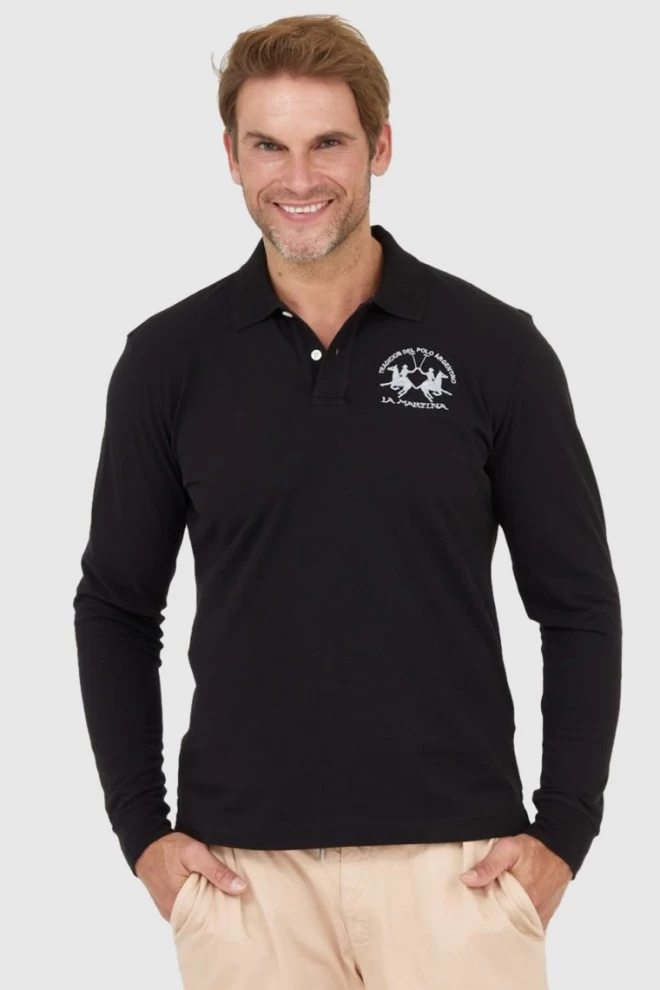 LA MARTINA Black long sleeve polo