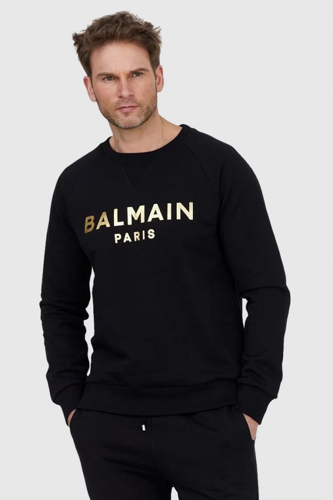 BALMAIN Чоловічий світшот чорний із золотим логотипом