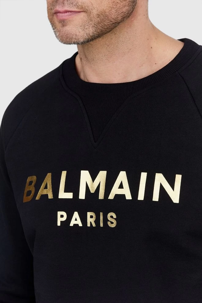 BALMAIN Чоловічий світшот чорний із золотим логотипом