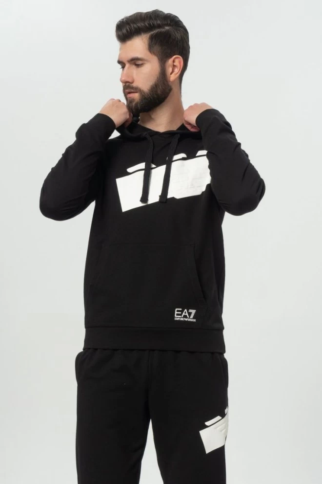 EA7 Black men's sweatshirt with large white logo