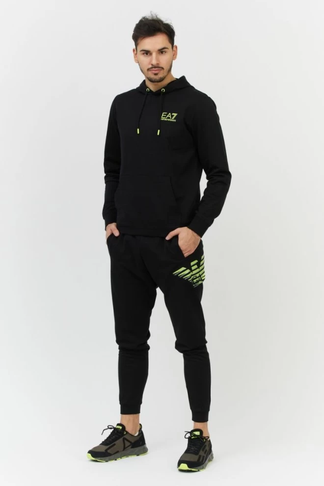 EA7 Black men's sweatshirt with large neon logo