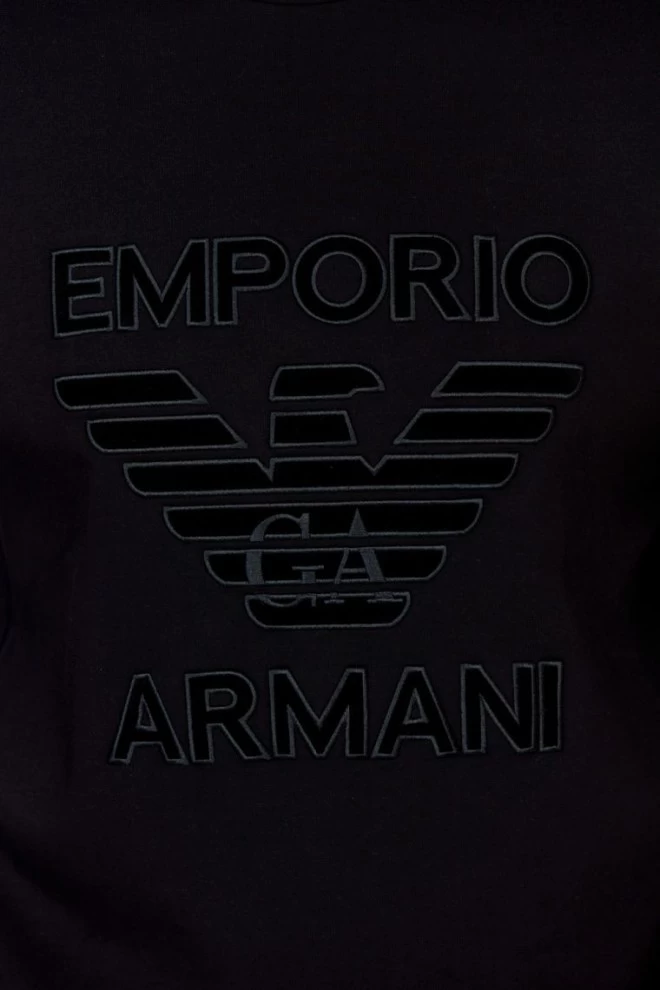 EMPORIO ARMANI Чорний чоловічий світшот з оксамитовим логотипом