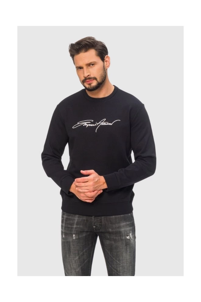 EMPORIO ARMANI Men's navy blue sweatshirt with white embroidered logo