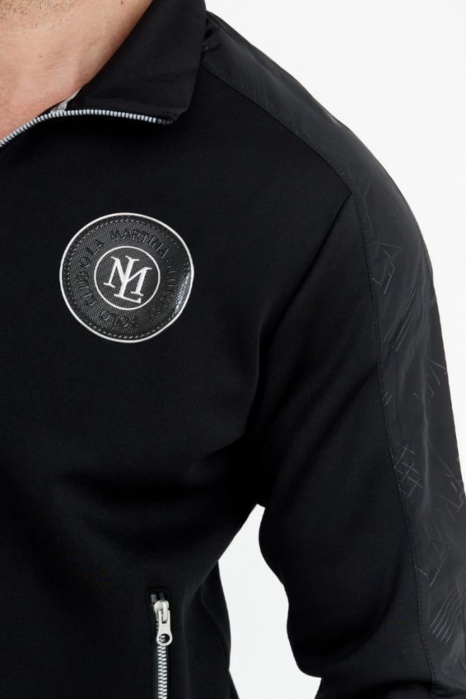 LA MARTINA Black men's zip-up sweatshirt with round logo