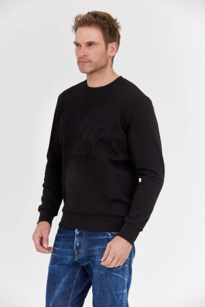 LA MARTINA Black men's sweatshirt with embossed logo