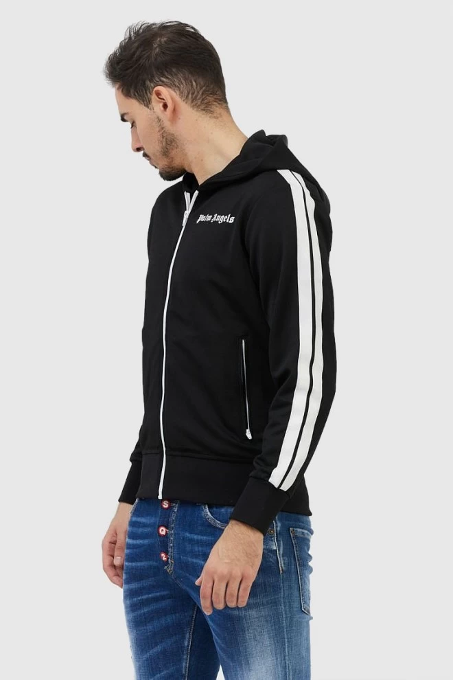 PALM ANGELS Czarna bluza męska z lampasami i kapturem