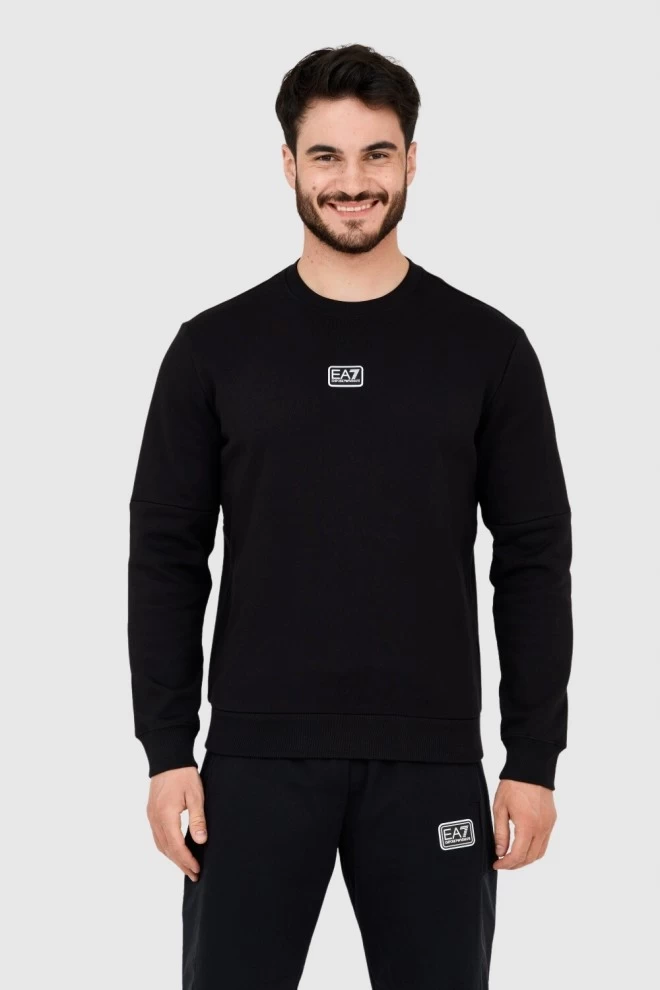EA7 Black men's sweatshirt with logo patch
