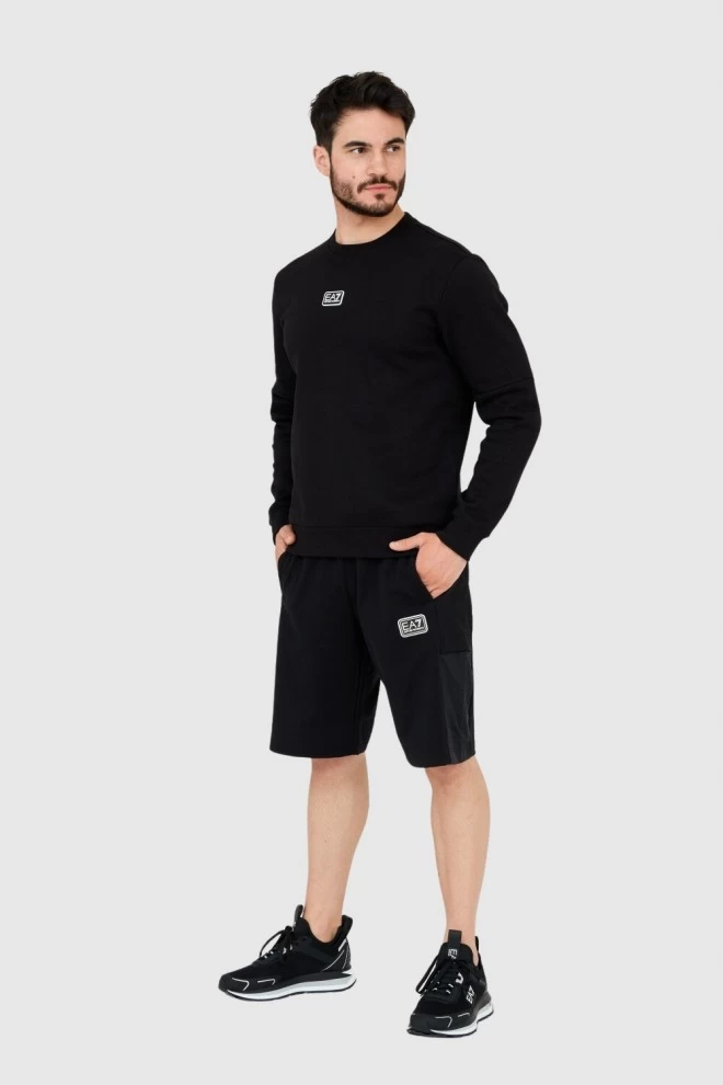 EA7 Black men's sweatshirt with logo patch