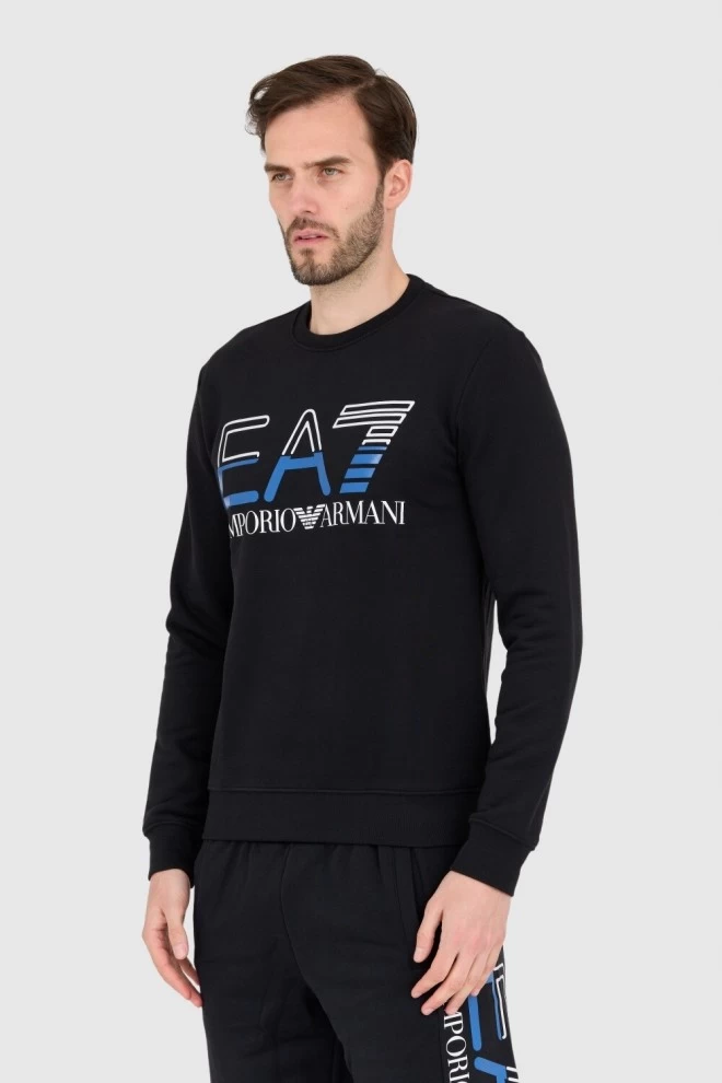EA7 Black men's sweatshirt with blue logo