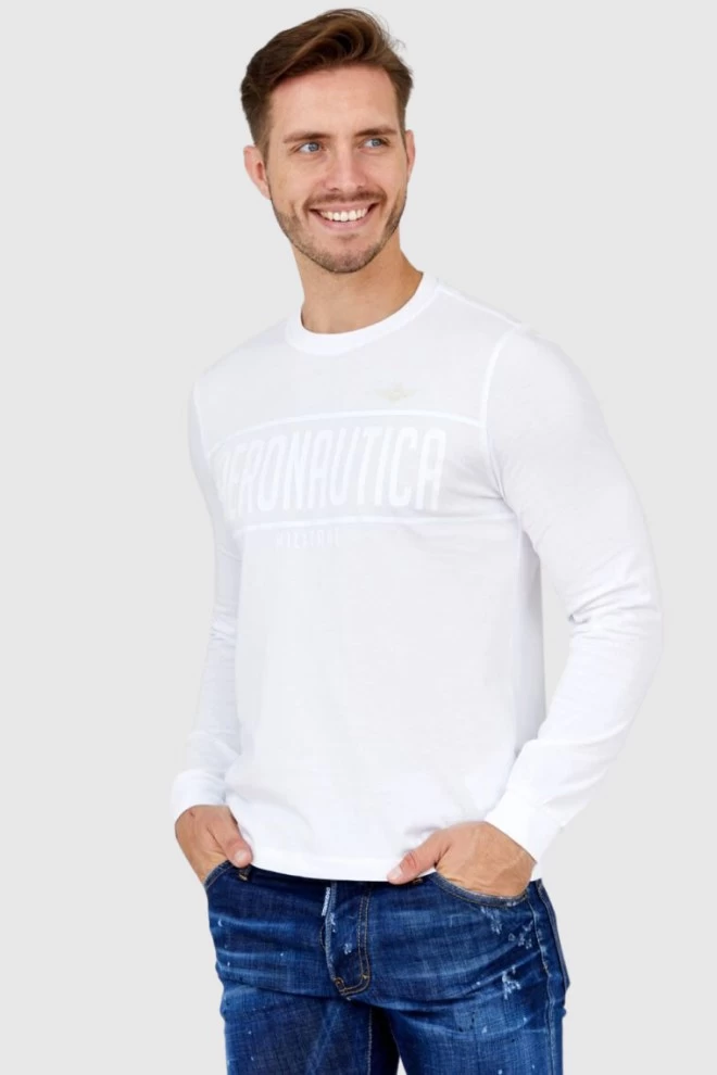 AERONAUTICA MILITARE White men's longsleeve with velvet logo