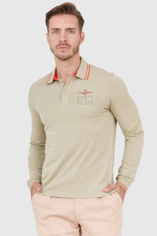 AERONAUTICA MILITARE Beige long sleeve polo