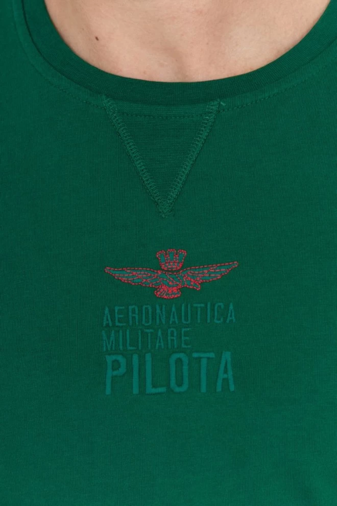 AERONAUTICA MILITARE Zielony longsleeve męski z wyszywanym logo