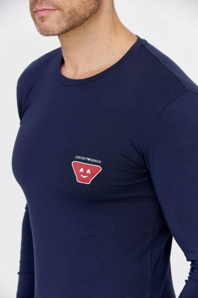 EMPORIO ARMANI Navy blue men's longsleeve with emoticon