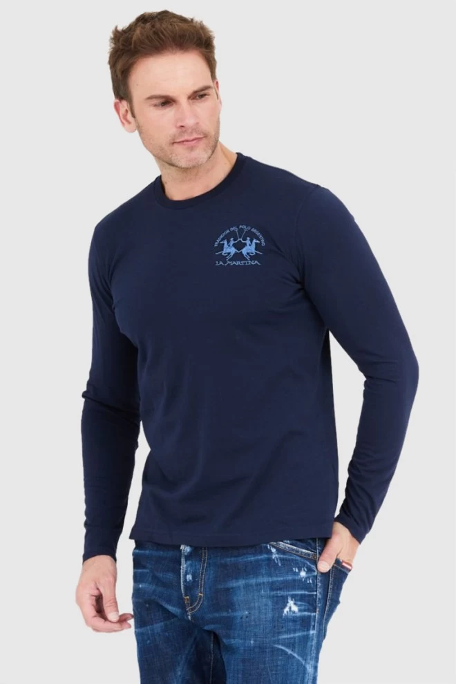 LA MARTINA Men's navy blue cotton longsleeve