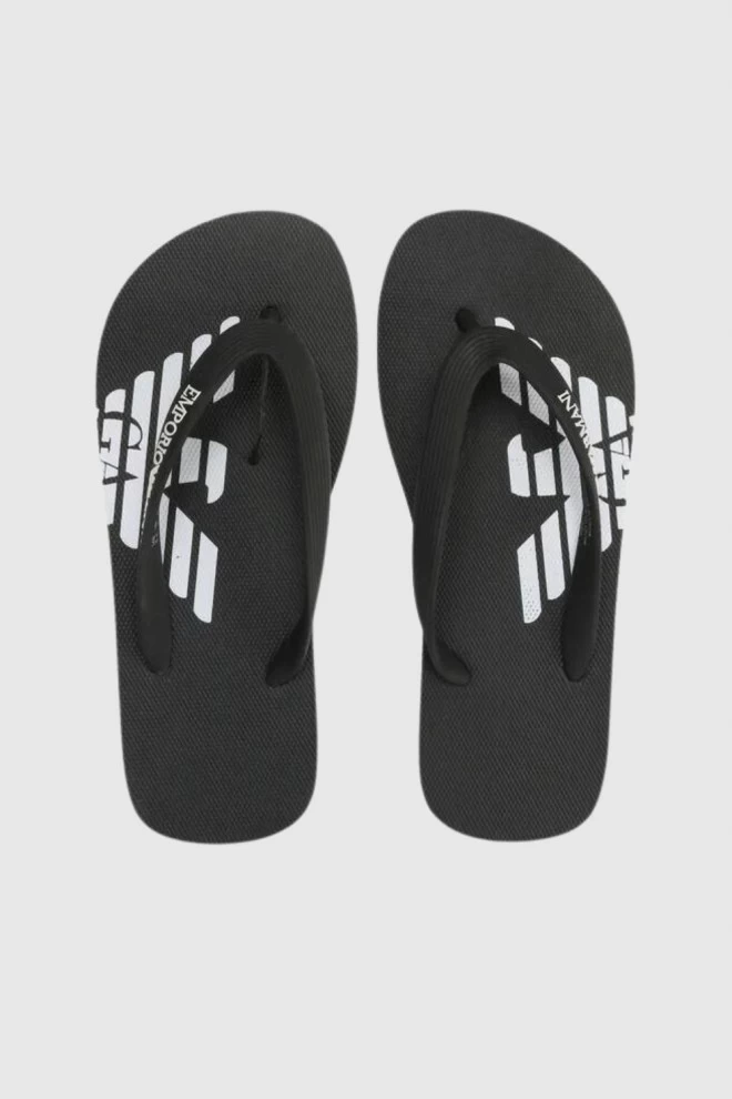 EMPORIO ARMANI Black flip flops with white logo