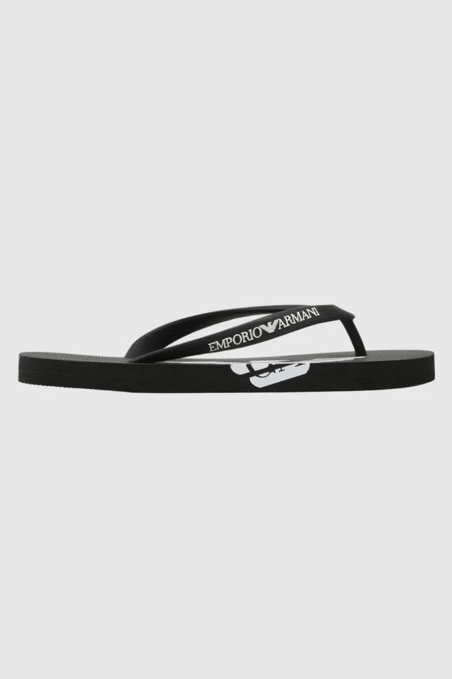 EMPORIO ARMANI Black flip flops with white logo