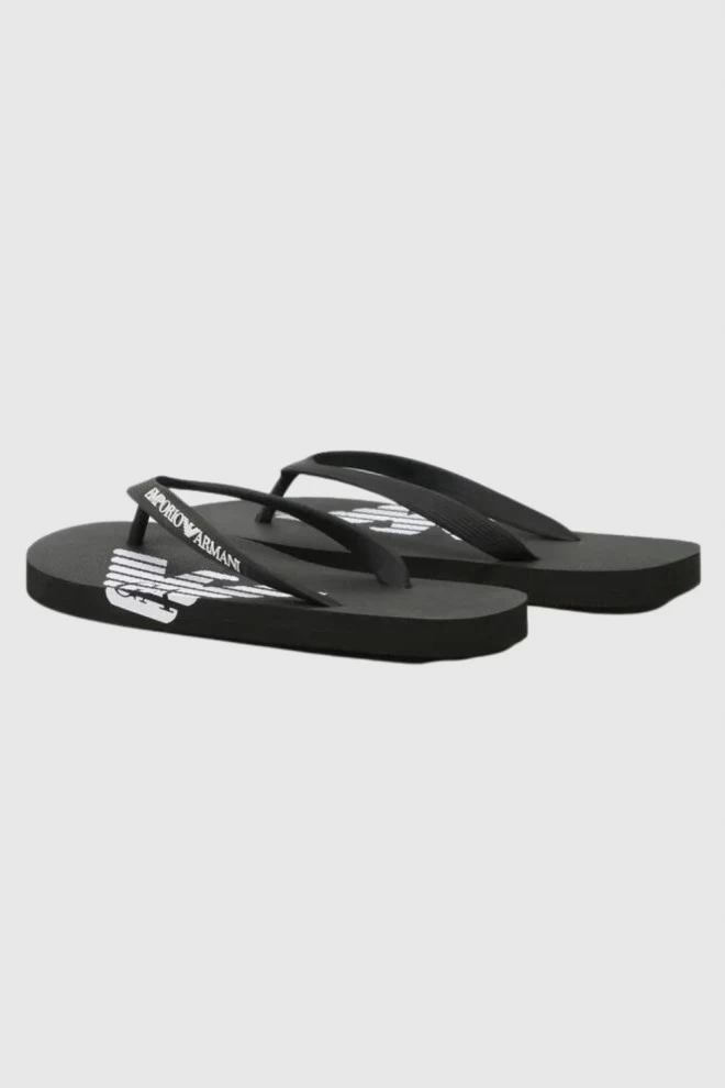 EMPORIO ARMANI Black flip flops with white logo