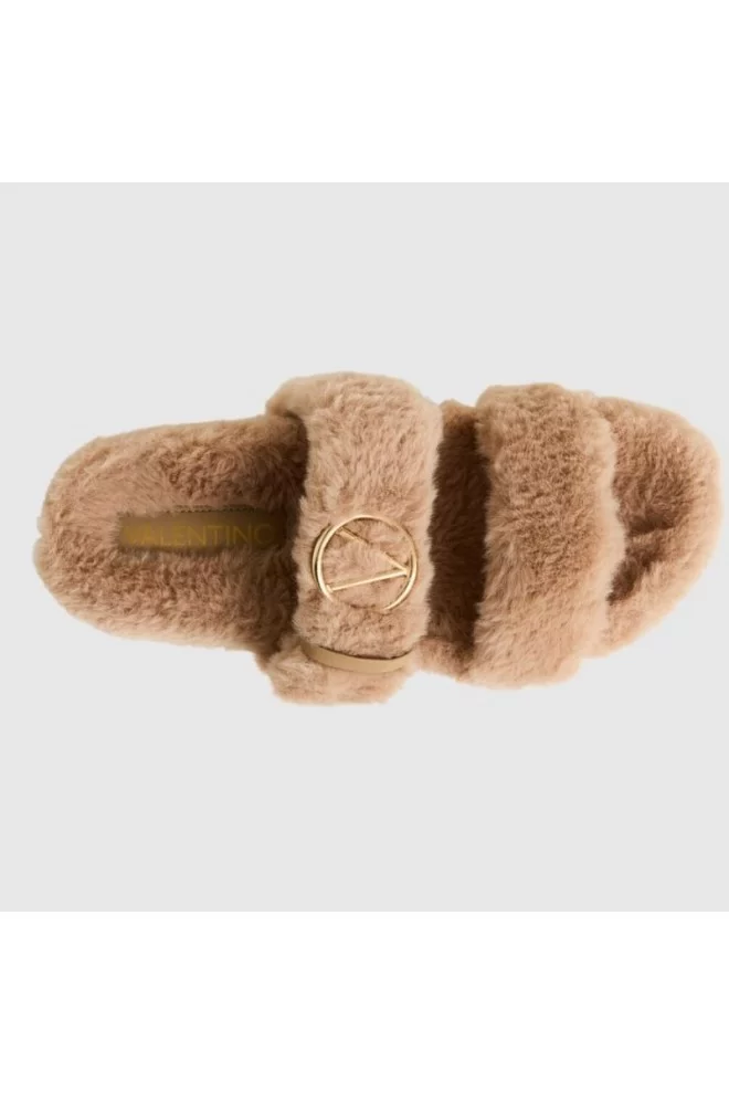 VALENTINO Beige women's flip-flops with synthetic fur