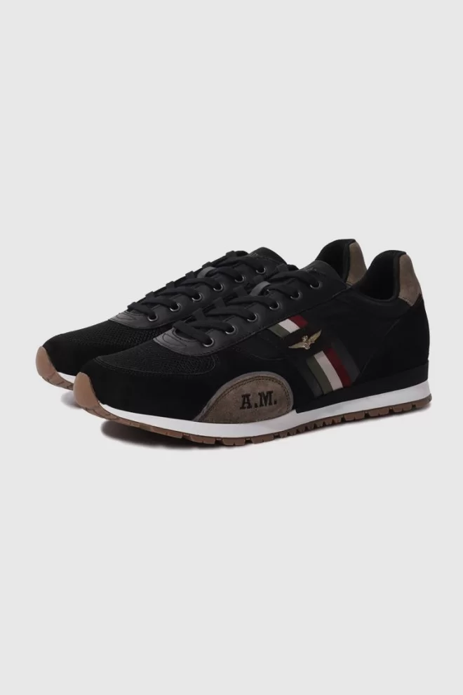 AERONAUTICA MILITARE Чорні шкіряні чоловічі кросівки
