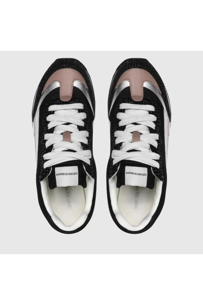 EMPORIO ARMANI Czarne sneakersy damskie ze srebrnymi elementami