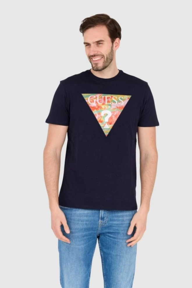 Футболка GUESS темно-синя облягаюча