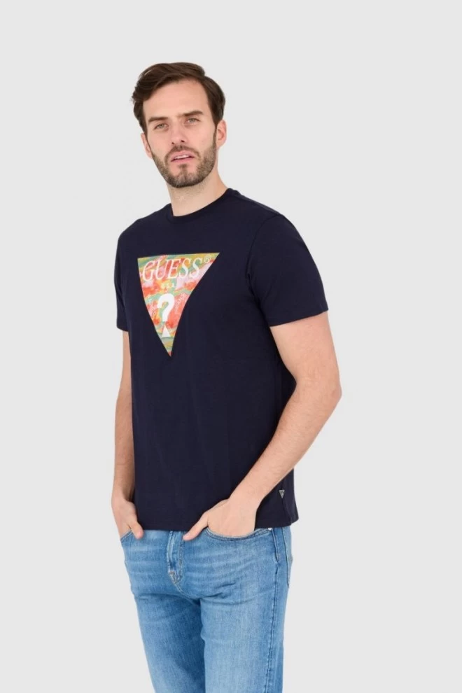 Футболка GUESS темно-синя облягаюча