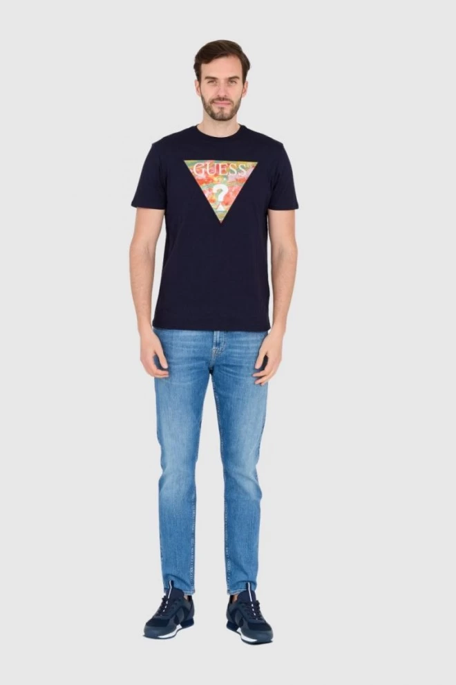 Футболка GUESS темно-синя облягаюча