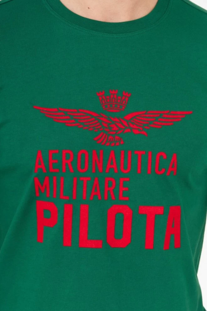 AERONAUTICA MILITARE Zielony t-shirt męski z aksamitnym logo