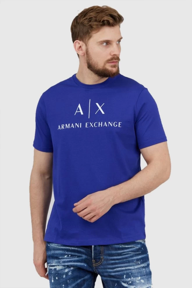 ARMANI EXCHANGE Синя чоловіча футболка з білим логотипом