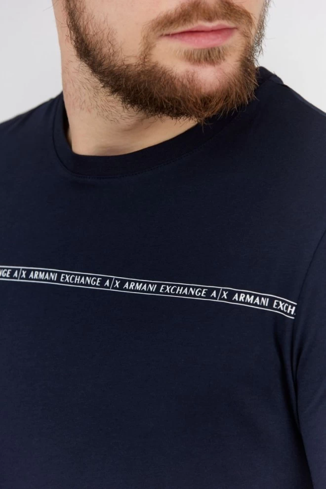 ARMANI EXCHANGE Men's navy blue t-shirt with logo stripe