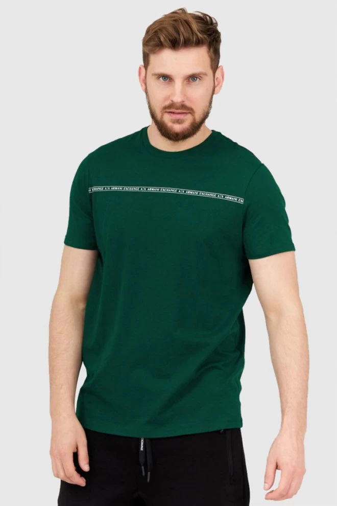 ARMANI EXCHANGE Green men's t-shirt with logo stripe