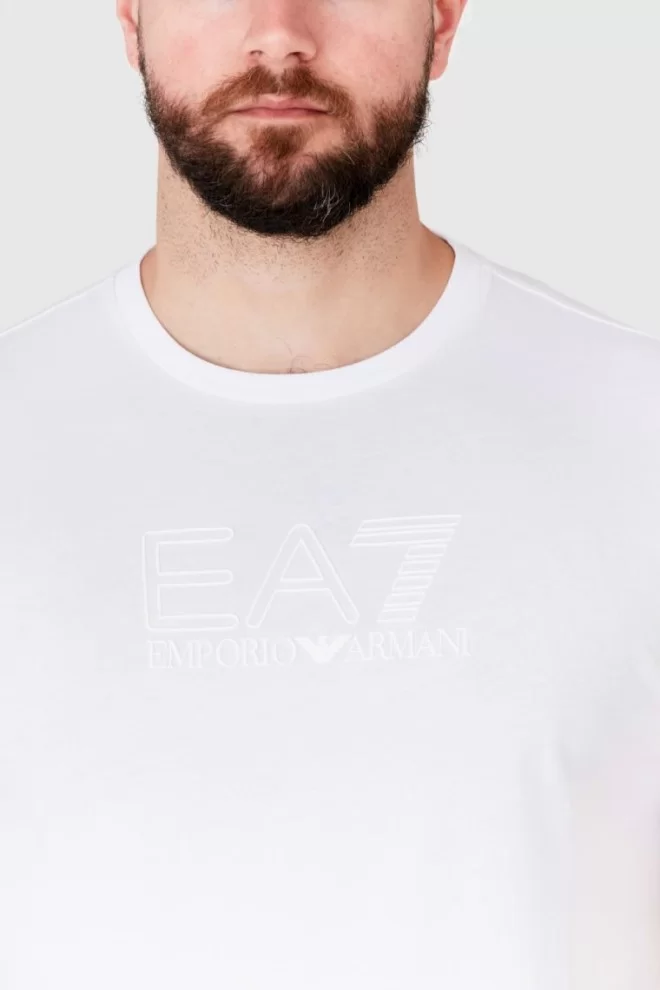 EA7 White men's t-shirt with logo applique