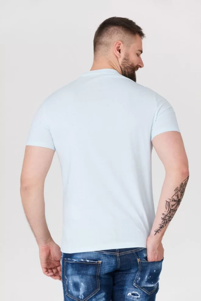 GUESS Błękitny t-shirt męski z aplikacją z logo
