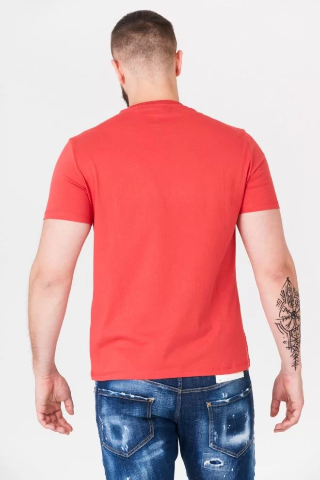 GUESS Czerwony t-shirt męski z aplikacją z logo