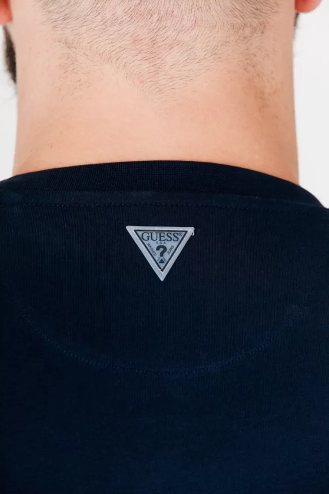 GUESS Men's navy blue t-shirt with reflective logo