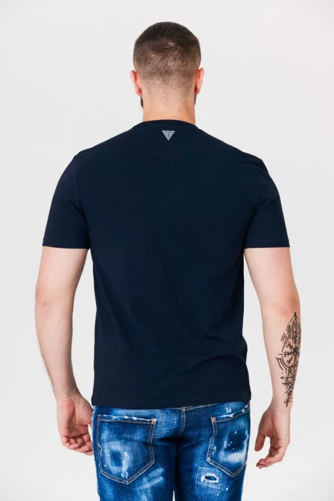 GUESS Granatowy t-shirt męski z odblaskowym logo