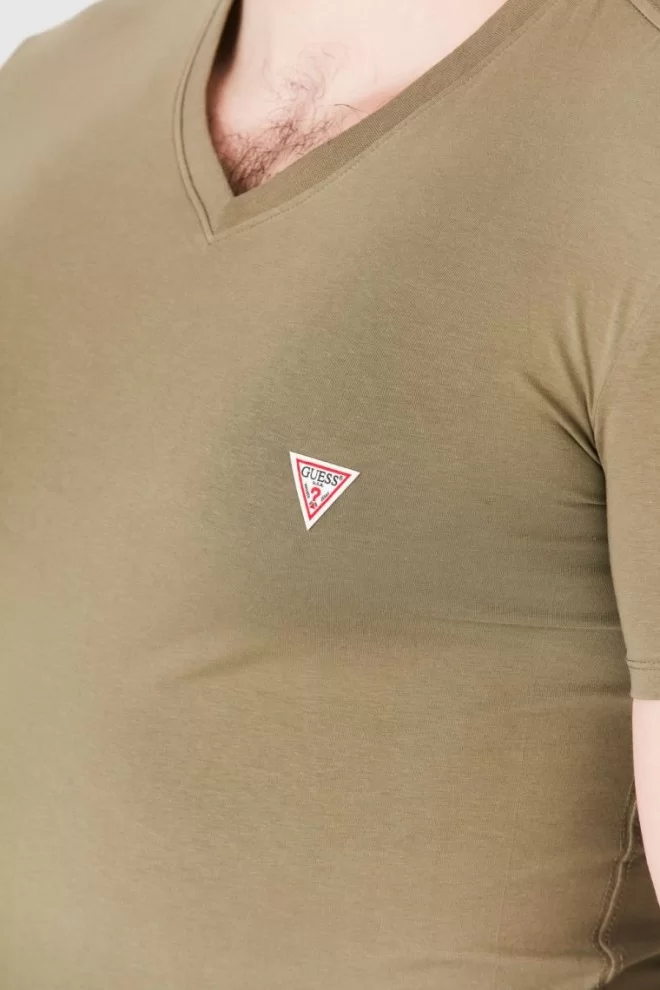 Чоловіча футболка з V-подібним вирізом GUESS Хакі з еластаном
