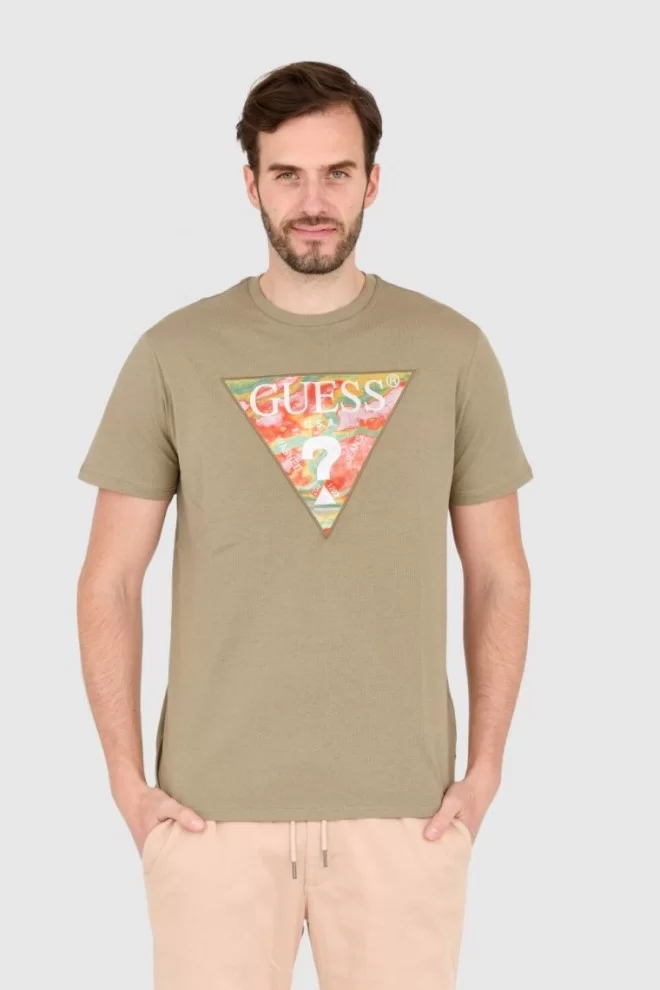 GUESS T-shirt zielony slim fit