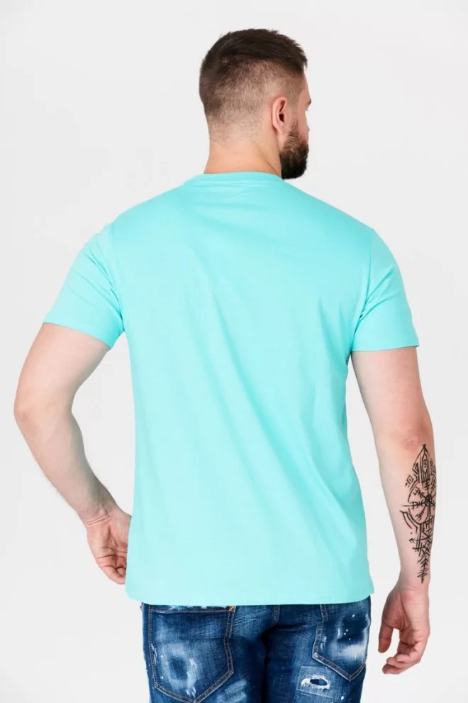 GUESS Turquoise men's t-shirt with yellow logo
